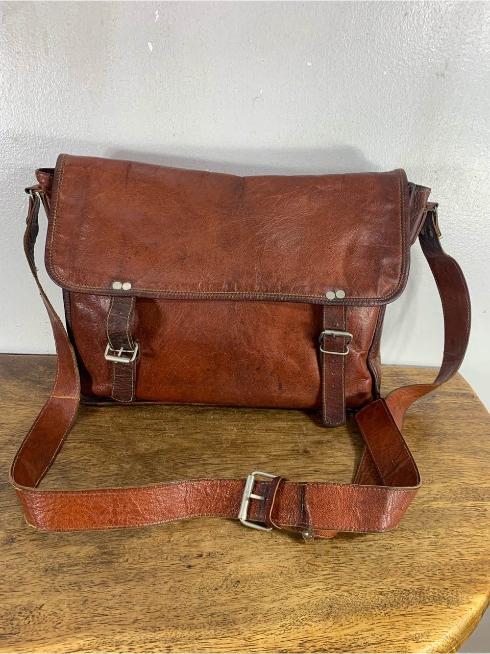 Vintage 70s goat skin computer laptop messenger shoulder bag unisex